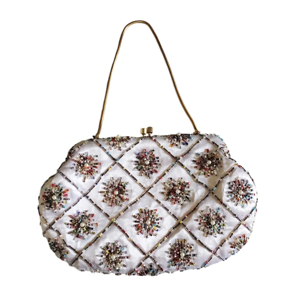 Satin Beaded Clutch /Evening Bag/Formal Events/Prom /Vintage - Picture 1 of 13
